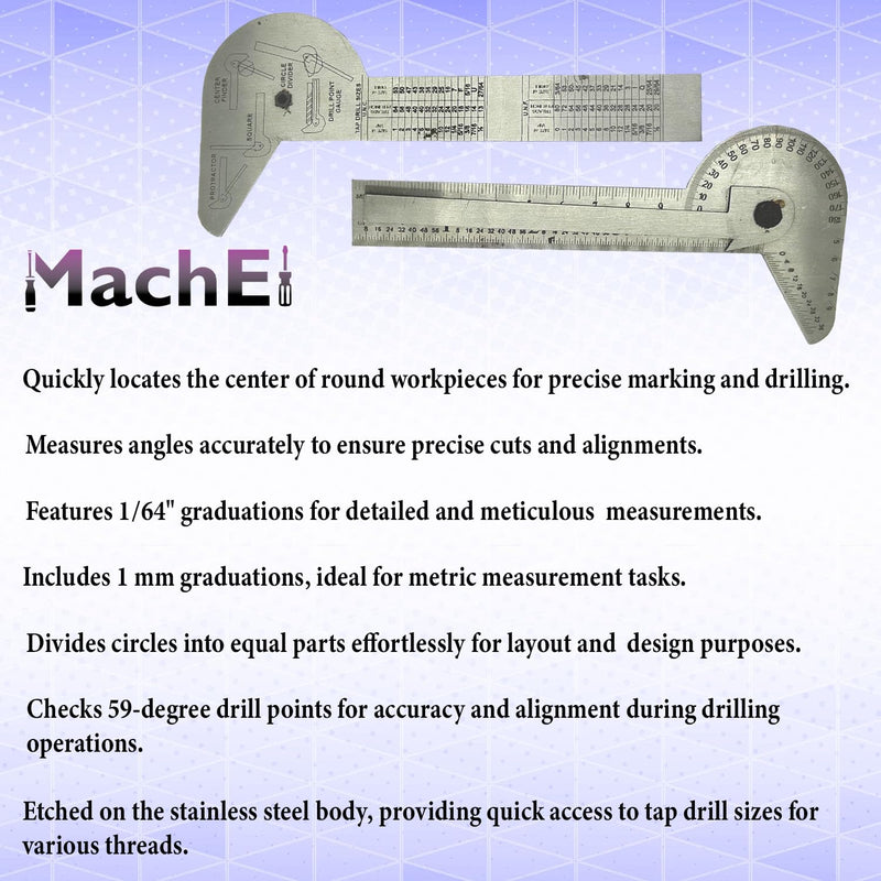 MachEl Multi-Purpose Protractor Square Rule Centre Finder Divider Drill Point Gauge - Your Ultimate Tool for Accurate Measurements and Marking