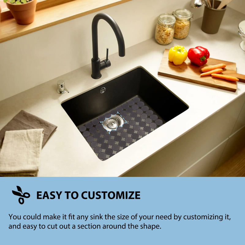 Kitchen Sink Protector Mat - 2Pack Adjustable Sink Protectors for Kitchen Stainless Steel Sink - Fast Draining Sink Mats for Bottom Of Kitchen Sink - Dishes and Glassware - Easy to Clean & Diy Cut Black transparent