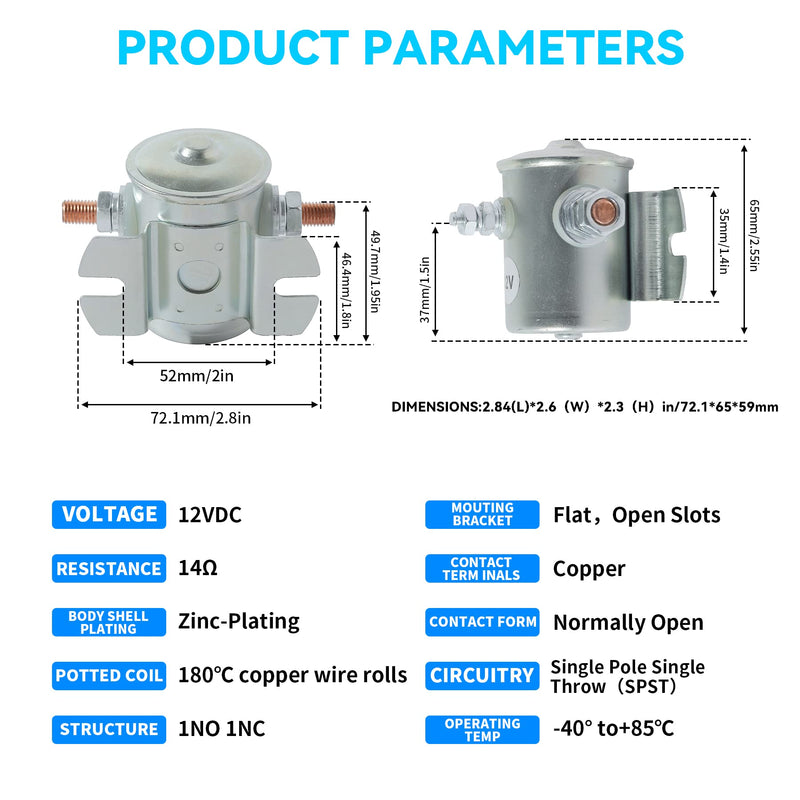 Max 200A Trombetta Continuous Solenoid Relay 3 Terminal Heavy Duty Winch Marine 24106 SPST Solenoid 12VDC