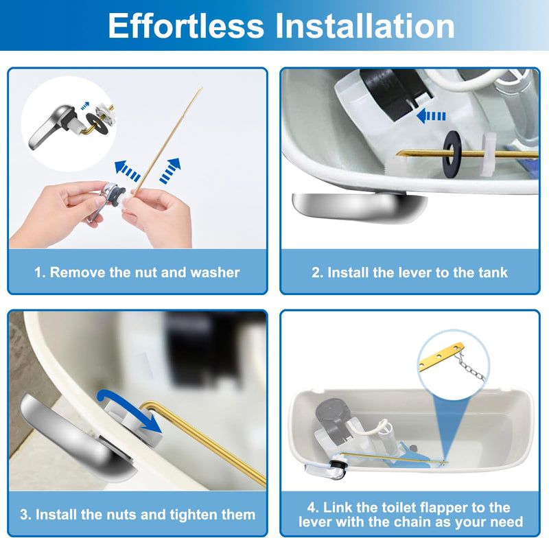Toilet Handle Replacement Kit, Front Universal Toilet Flush Handle, Zinc Alloy Toilet Handle Lever with H2 Brass Arm, Compatible with American Standard/Mansfield Toilet