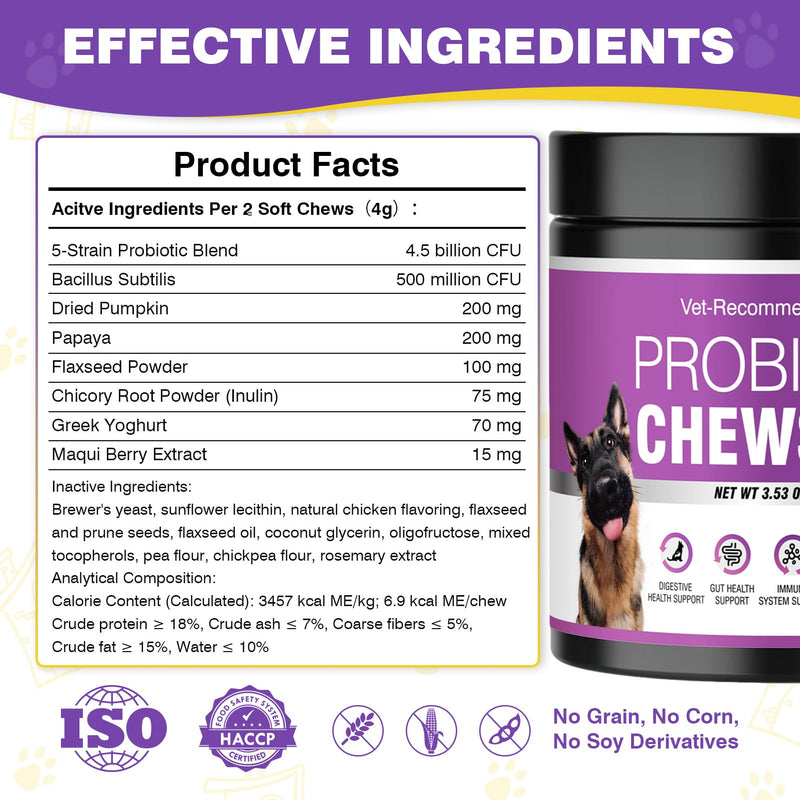 Probiotics for Dogs Dog Probiotics for Digestive Health Gut Health for Dogs Probiotic Dog Chews Probiotics for Dogs Immune Support Chicken Flavor 50ct