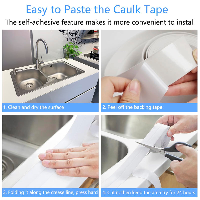 Caulk Tape Bath & Kitchen Caulking Tape Self Adhesive Waterproof, Toilet Caulk Sealant Tape, Bathtub Caulk Sealing Strip Tape for Bathroom Caulking Tape Shower Caulk Strip (1.5" x10.5Ft)