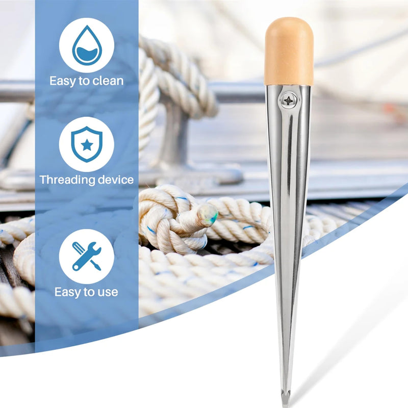 Marine Rope Splicing Spikes FID, Stainless Steel Hollow Splicing Peak with Wood Handle 7inch/11inch for Boat Rope Line Wire Deck Hardware Tool S+L-2pcs