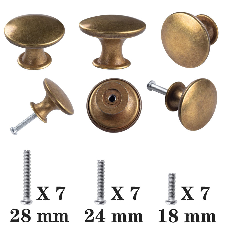 6 Pack Brass Round Antique Brass Kitchen Cabinet Knobs Cupboard Door Knobs Drawer Handle Pulls Dresser Knobs with 7 Pcs Screws for Bathroom Drawer Door Hardware 6 Yellow bronze