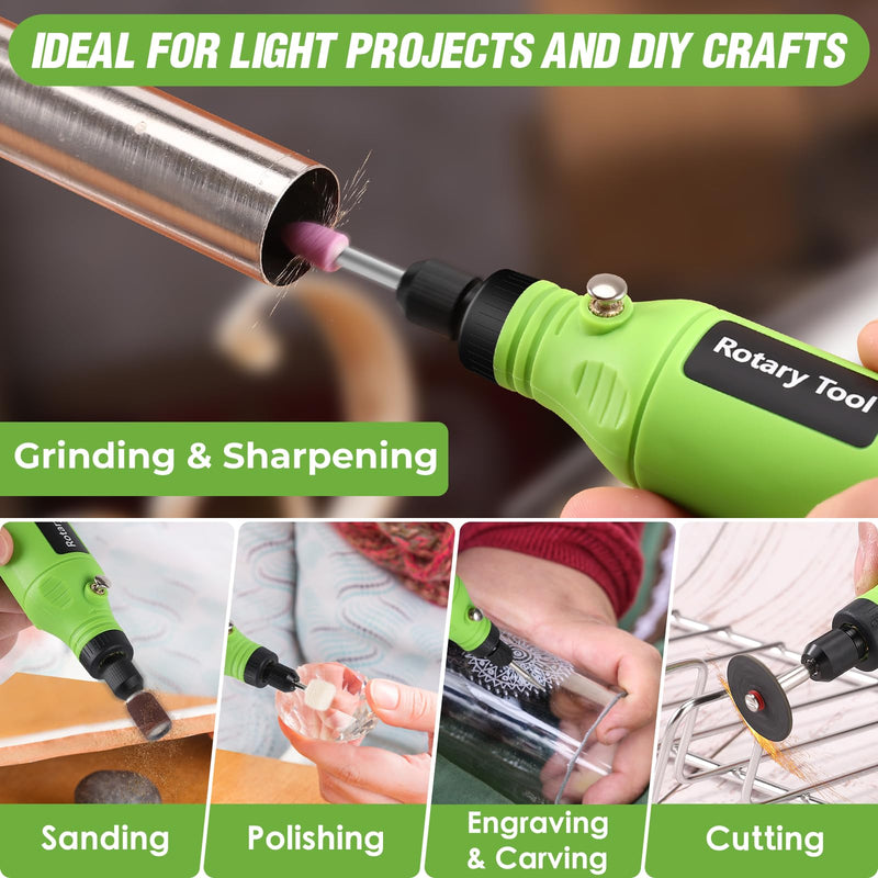 Rotary Tool | 3.7V Cordless Rotary Tool Kit, 2.0Ah Li-ion Battery 68PCS Accessories Power Rotary Tools, 5 Variable Speed Mini Rotary Tool Cordless Ideal for Light DIY Projects and Precision Work Green
