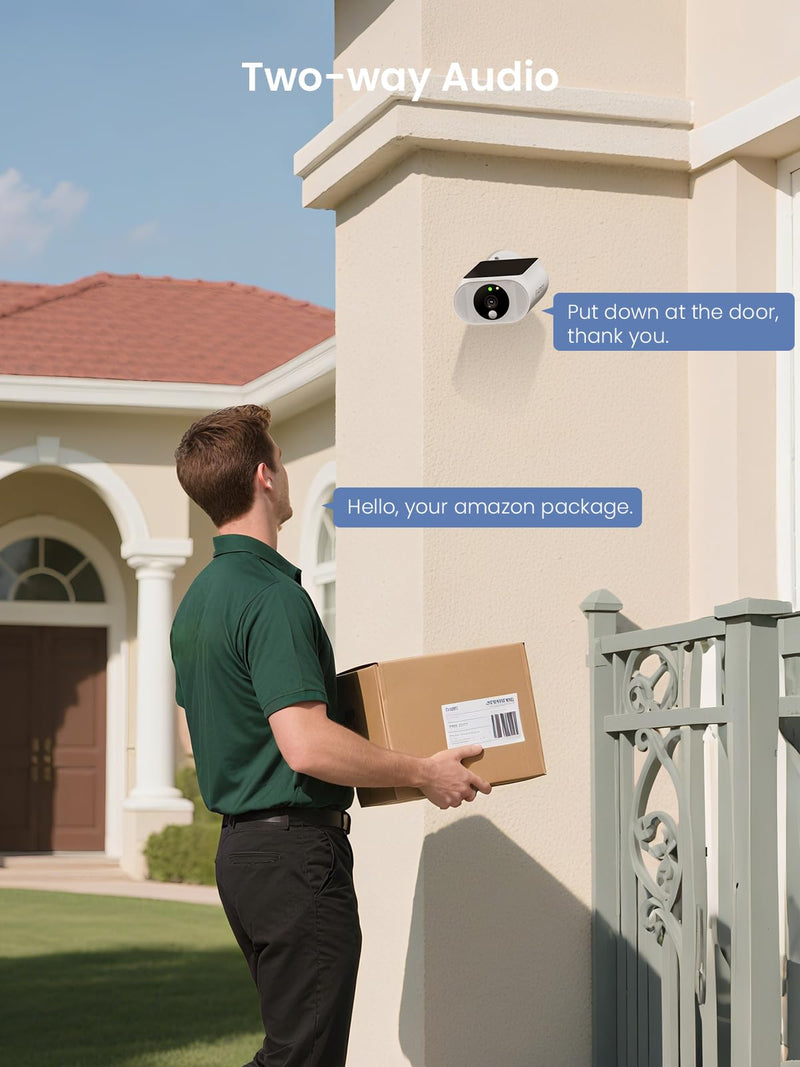 Solar Security Camera, Wireless Security Camera Outdoor, 2K with Integrated Solar Panel, Night Vision, Continuous Power, 2.4/5 GHz Wi-Fi, for Surveillance, Compatible with Alexa Add on Cam