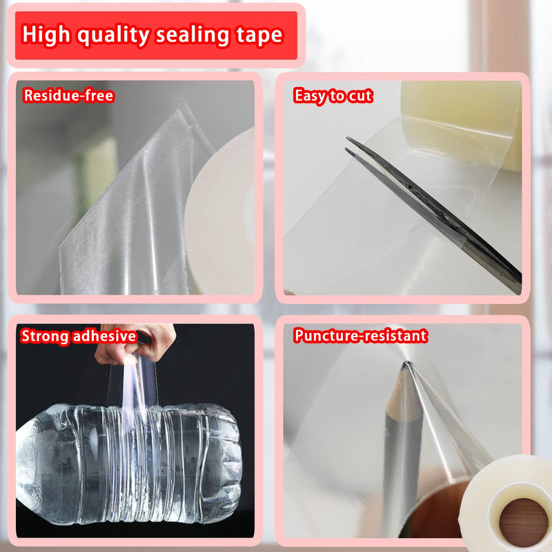 Birllaid Transparent Window Weather Sealing Tape, 3 Inch x 55 Yards, Window AC Insulation Sealing Film Tape, No Residue, Clear 3-Inch x 55 Yards
