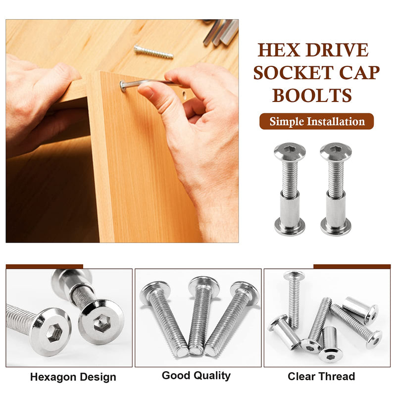 10 Pair(20 Piece) M6x35mm Hex Drive Socket Cap Bolt with Allen Wrench, Silver Furniture Connector Bolts M6 Countersunk Screw Barrel Nuts Binding Screws for Crib Replacement Belt Cabinet