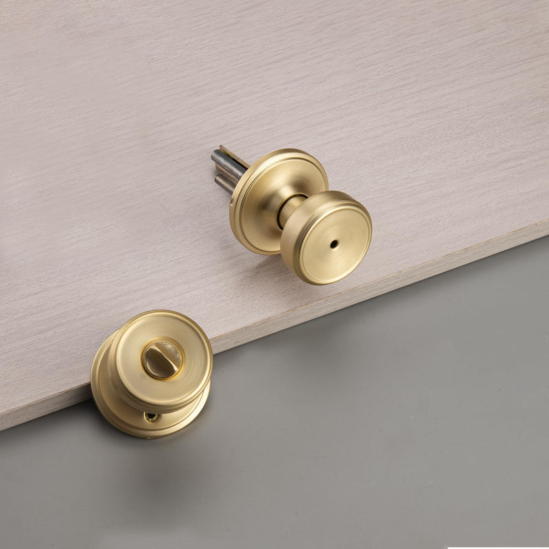 Gold Pismo Doorknob for Privacy, Bathroom Door Knob with Turn Lock, Satin Brass Door Knob with Lock