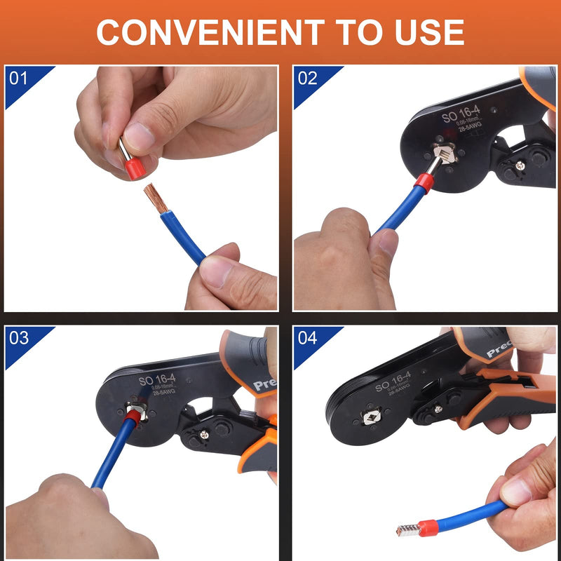 Wire Ferrule Crimping Tool, Preciva AWG 28-5 (0.08-16mm²) Square Jaw Wire Crimping Pliers Self-Adjustable Ratchet Ferrule Terminals Crimper for Wire Terminals Cables End-sleeves CP55001