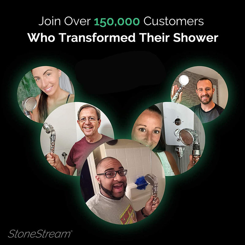 Original StoneStream EcoPower High Pressure Handhled Shower Head + Shower Filter + Wall Adapter Kit 6-in-1 Shower Head Kit