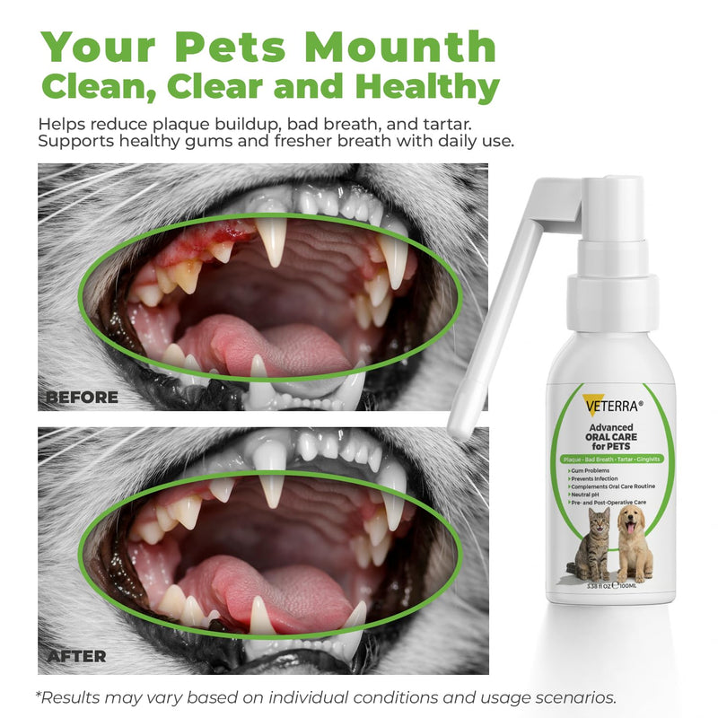 Dog and Cat Dental Spray for Dogs & Cats – Vet Recommended Oral Care, Teeth Cleaning Spray, Breath Freshener, Helps Reduce Plaque and Tartar, No Brushing Required - 3.38 Fl Oz - 100 Ml