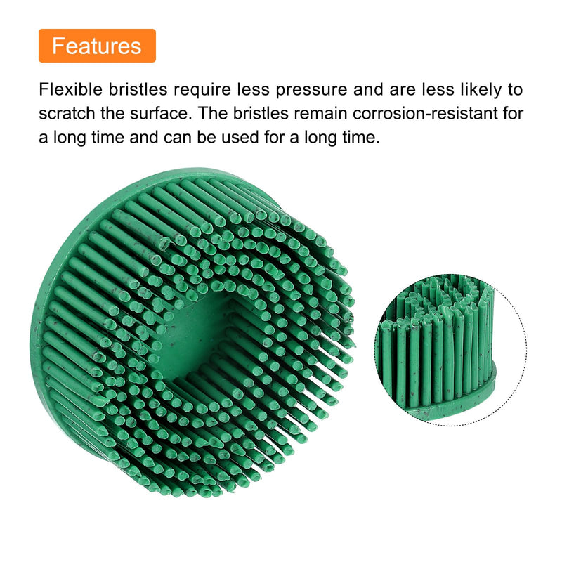 HARFINGTON 2pcs Bristle Disc 2" 50 Grit R-Type Abrasive Brush Coarse Bristle Disc Deburring Electric Disc Brush Attachment Abrasive Coating Removal Disc for Metal, Green