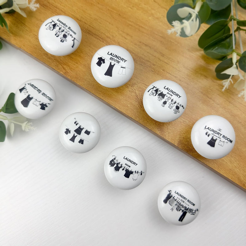 8Pack1.5 Clothesline Ceramic Knob Unique Retro Laundry Washing Line Room Black and White Furniture Cabinet Drawer Knobs Handles or Pulls