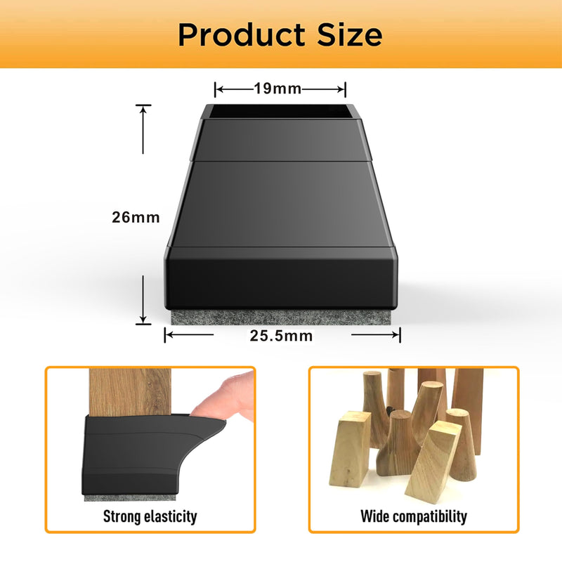 Square Chair Leg Protectors for Hardwood Floors, 24 Pcs Silicone Furniture Legs Caps to Prevent Floor from Scratches and Reduce Noise, Easy to Move,（Fit: 0.866" -1.14" Black）. Square M(0.866-1.14")