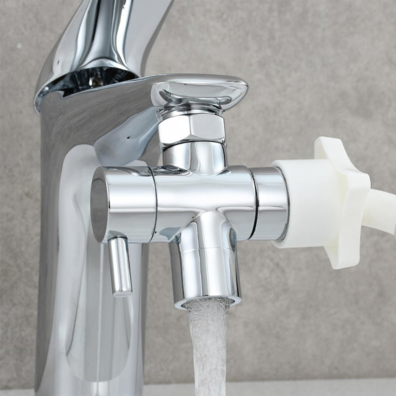 3 Way Shower Diverter Valve, Solid Brass Shower Diverter Valve, Sink Valve Diverter Faucet Splitter for Kitchen or Bathroom, Faucet Diverter Valve Adapter with M22-M24, M22-G1/2 Adaptor, Sliver metal sliver