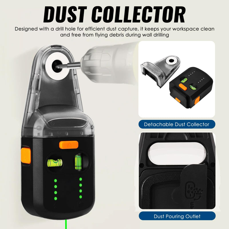 4-in-1 Wall Laser Leveler with Line Laser, Wall Mount Bracket, Rechargeable Electric Dust Collection Construction Removal Bubble Levels, 4M Green Laser Distance for Home Renovations & Woodworking