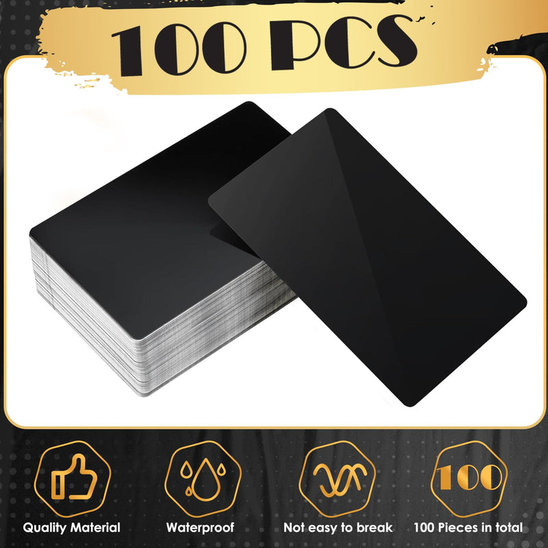 weparmeety 100 Pcs Metal Engraving Blanks Aluminum Sheet Laser Engraving Business Card Multipurpose DIY Gift Cards 86 x 54 x 0.21 mm (Black) Black