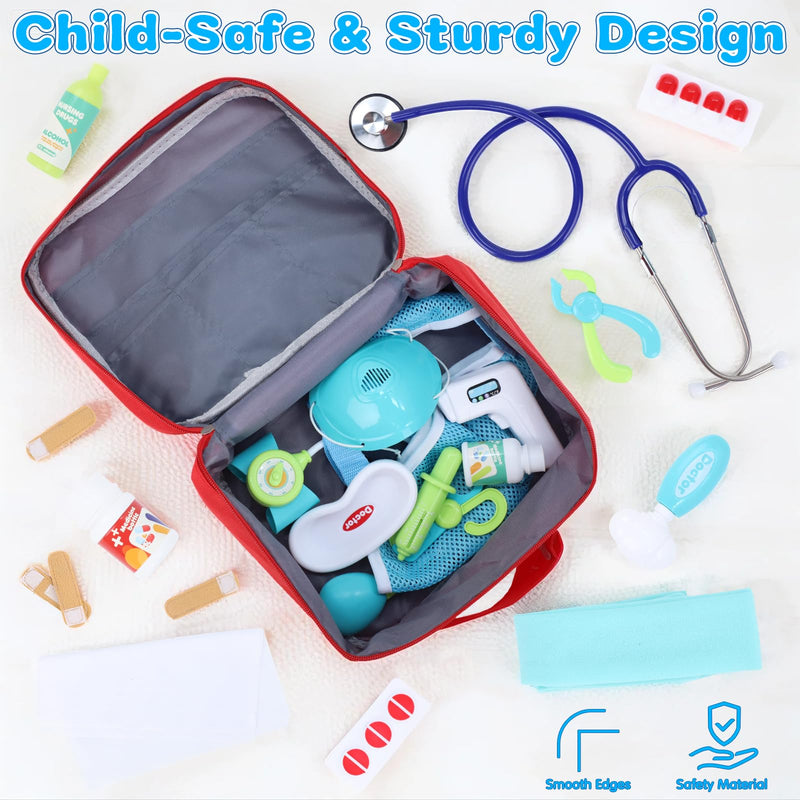 Gifts2U Kids First-Aid Kit Toy, 28-Piece Pretend Play Doctors Kit for Kids with Real Stethoscope and Storage Bag, Educational Medical Set Realistic Role Play Toy, Doctor Gift for Girls Boys Ages 3+