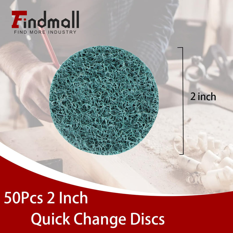 findmall 50Pcs 2 Inch Blue Quick Change Surface Prep Conditioning Discs, Fine Grit for Cleaning, Finishing and Deburring on Metals