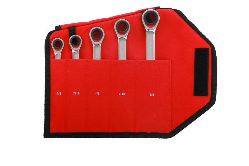 Ratcheting Combination Wrench Set (5-Pieces,SAE), 3/8",7/16",1/2",9/16",5/8", 72-Teeth, Cr-V 5PC SAE