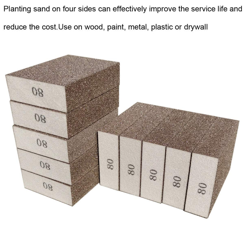 10 Pack 80 Grit Sanding Sponge, Washable and Reusable Sanding Blocks Great for Pot Brush Pan Brush Sponge Brush Glasses Sanding Wood Sanding Metal Sanding (80 Grit-10 Pack) 80 Grit-10 Pack