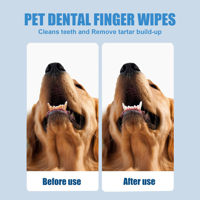 Cats Dogs Dental Care Finger Wipes, 50 PCS Dog Teeth Cleaning Wipes, Tooth Brushing Kit Dental Wipes for Cats,Reduces Dental Debris Freshens Breath,No-Rinse Daily Oral Care,Gentle Cleansing Gum Care