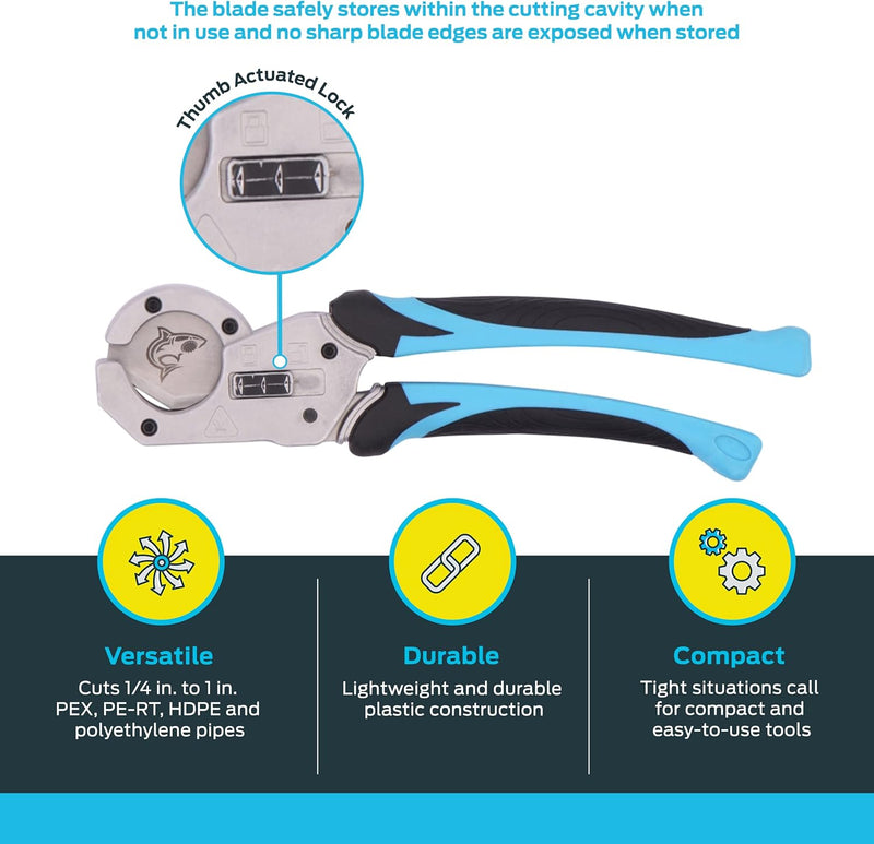 SharkBite Pro-Grade PEX Cutter, Cuts 1/4 Inch to 1 Inch CTS, 25880 Silver Pro PEX Pipe Cutter & Blade
