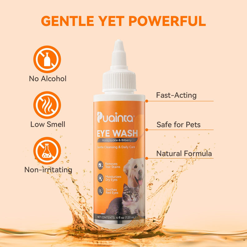 PUAINTA Dog Eye Drops, Eye Infection Treatment, Eye Drops for Dogs & Cats, Soothe Irritation Pink, Dry Eyes, Itchy Eye Wash Tear Stains, Debris Cleaner, Natural Daily Eye Care, Safe for Pets (8oz)