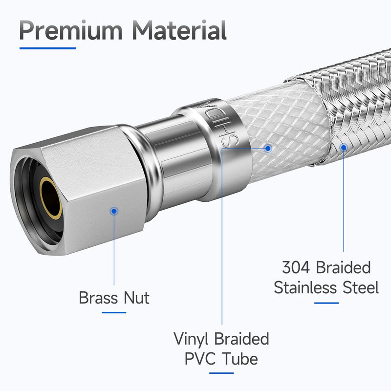 12" Faucet Supply Line Extension, 3/8" x 3/8" Comp Stainless Steel Faucet Extension Hose Connector, For Small Residence or Long Distance Extention 12 Inch