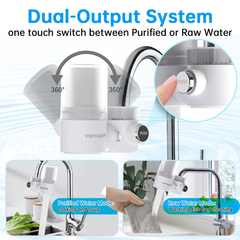 Vortopt 360°Rotating Water Filter Faucet, NSF/ANSI 42 Certified 400 Gallons White-T6-UF