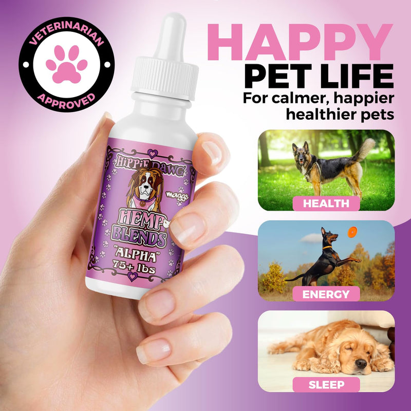 Hippie Dawg Alpha Tincture for Giant Breed Dogs (75+ lbs) - Professional Strength Joint & Mobility Support - High Potency Glucosamine, Hyaluronic Acid & Collagen - Peanut Butter Flavor - 1oz