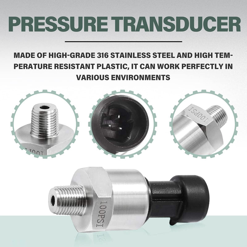 OTUAYAUTO 100 Psi Pressure Transducer Sender Sensor - 1/8" -27 NPT 27 NPT Thread Stainless for Oil Fuel Air Water Pressure with Harness 100 Psi Pressure Sender