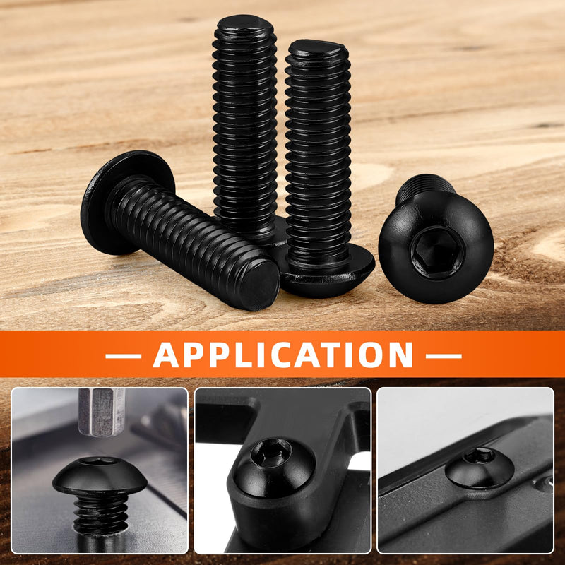 1/4-20 x 3/8" Button Head Socket Cap Screws, Allen Socket Drive, Black Oxide, Grade 10.9 Alloy Steel, Fully Threaded, 30 PCS 1/4-20 x 3/8"