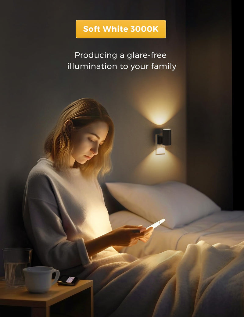 L LOHAS LED Night Light Plug in, Modern Night Lights Plug into Wall, Dusk to Dawn Sensor, Soft White 3000K, 0-100LM Adjustable Brightness, Dimmable Night Lights for Hallway Bedroom Stairway, 2 Pack 3000K-soft white