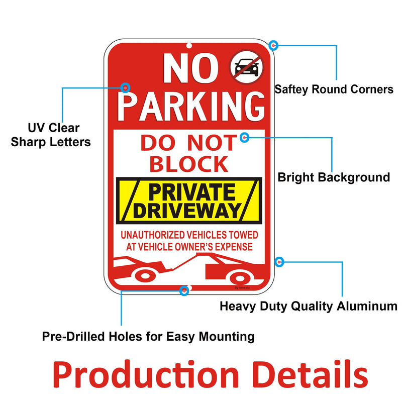 2 Pack Large No Parking Sign Do not Block Private Driveway Signs, "Unauthorized Vehicles Towed At Vehicle Owner’s Expense" Metal Sign,18 x 12 x 0.04 Inches Fade Free&Rustproof Durable Aluminum 18"x12"- 2Pack Red