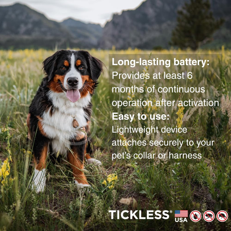 Tickless Pet Ultrasonic Anti Tick Bite and Flea Spread Device Black | Fragrance-Free Protection for Cats and Dogs Lasts 6 Months | On Collar and Harness