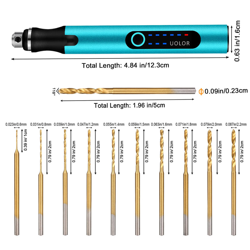 3-Speed Cordless Mini Drill Pen, Rechargeable DIY Electric Hand Drill with 10 Small Drill Bits, Micro Drill Set for Jewelry Making Stone Plastic Resin Keychains Blue Mini Drill Pen