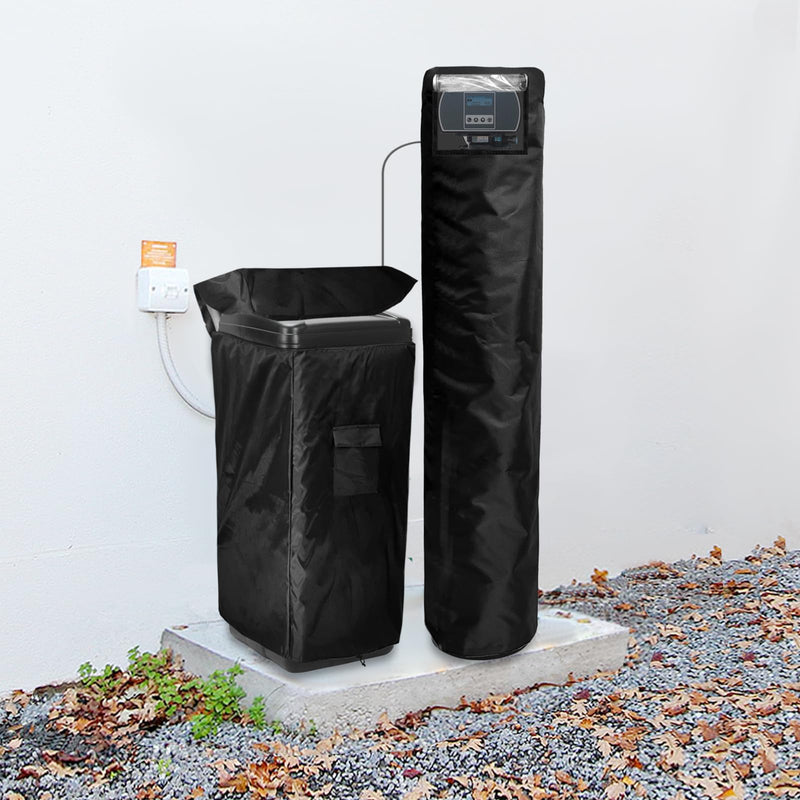 Water Softener Cover,Outdoor Insulated Water Softener Tank Cover with Top Transparent PVC Window + Brine Tank Cover with Split Zipper Opening - Prevent Sweating (Black) Split Type 64''h Water Softener Cover (Split-type)