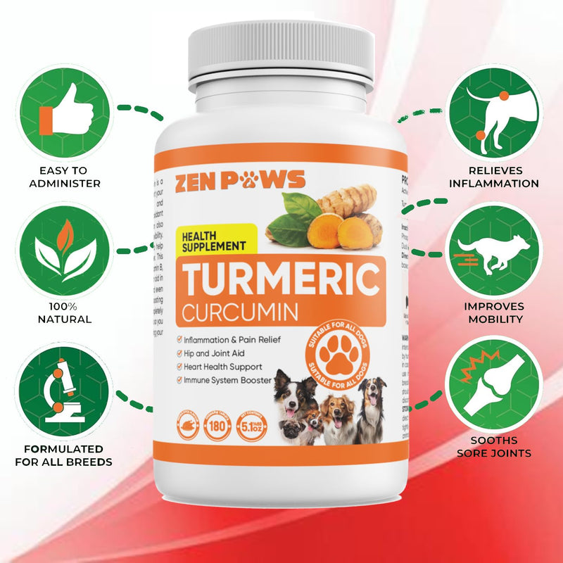 Turmeric for Dogs – 180 Chewable Tablets – Hip and Joint Support with Curcumin & Piperine – Joint Supplement, Anti Inflammatory & Mobility Support, Allergy & Itch Relief - Duck Flavor with Salmon Oil