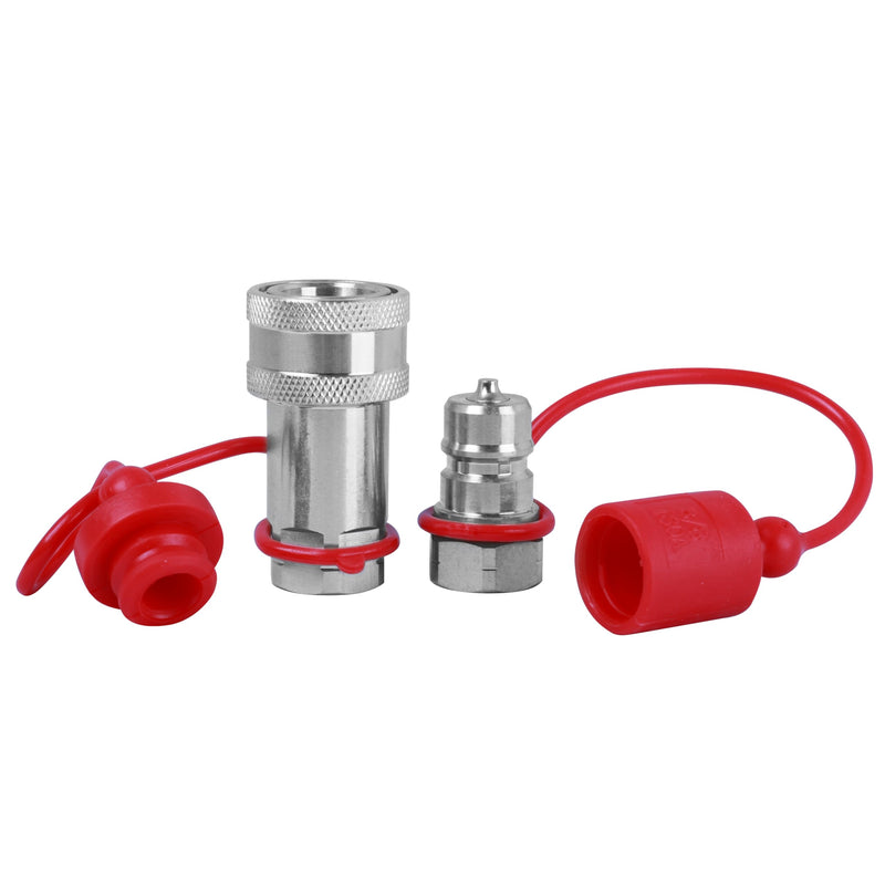 3/8" Ag Hydraulic Quick Connect Tractor Coupler, ISO 7241-A Ball Valves Type Hydraulic Quick Coupler with 2 Sets Dust Caps, Pioneer Type 3/8" Hydraulic Quick Coupler