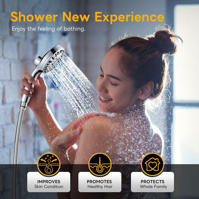 High Pressure 10 Ways Handheld Shower Head Chrome- Anti-clog Nozzles, Built-in Power Wash to Clean Tub, Wall & Overhead Brackets,Magnetitc Rainfall Shower Wand,Built-in 2 Power Jet