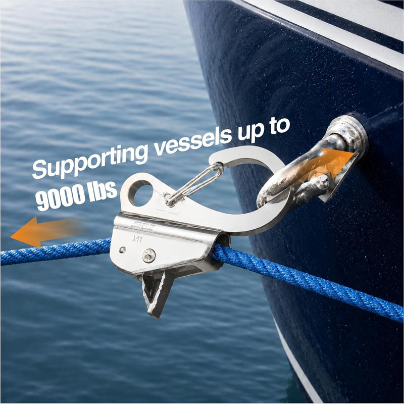 Boat Anchor Hook Knotless System, Stainless Steel Cam Cleat Rope Lock with Quick Release, Adjustable for Kayak Pontoon RV Jon Boat Camping, Holds 9000 Lbs Fits 3/8" to 5/8" Rope (2) 1