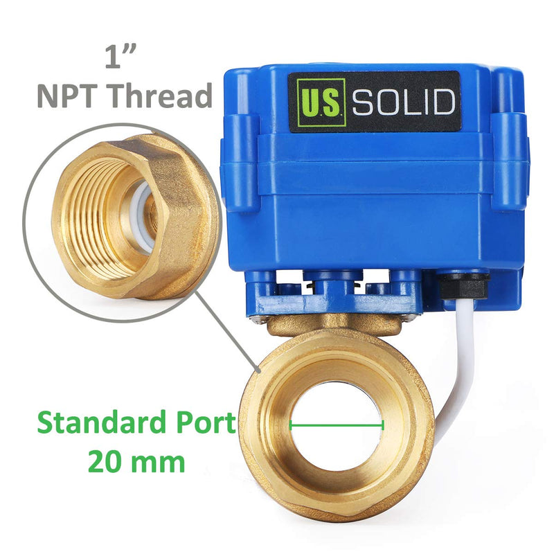 U.S. Solid Motorized Ball Valve- 1" Brass Ball Valve with Standard Port, 9-24V AC/DC and 2 Wire Auto Return Setup 1 Inch
