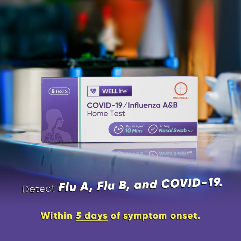 WELLlife COVID-19/Influenza A&B Home Test,Covid & Flu Combo Test for 10 Min at Home Self Testing with Non-invasive Nasal Swab, FDA EUA Authorized -[5 Tests]