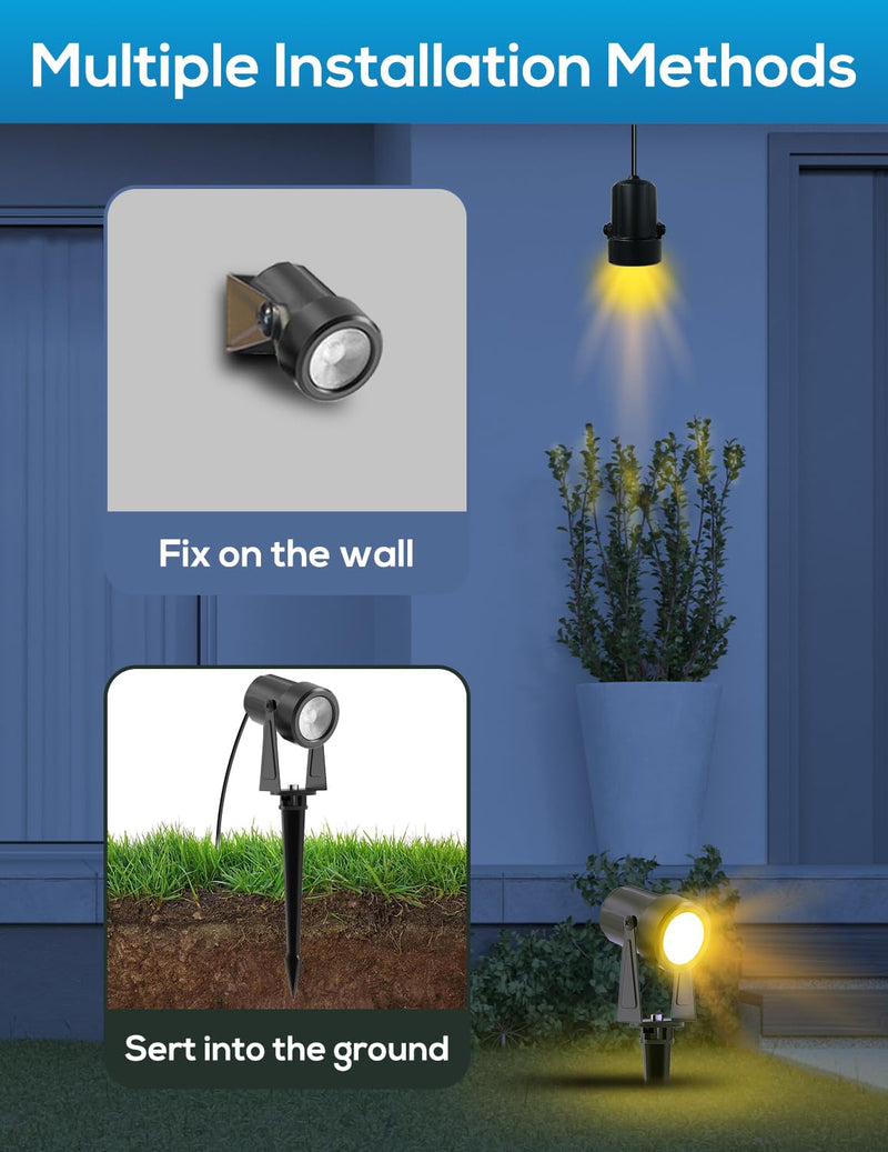 ZYAN Solar Landscape Spot Lights Outdoor 24ft Cable 6W Monocrystalline Panel & USB-C Powered 5400mAh All-Night Lighting Auto Dusk to Dawn IP65 Waterproof Warm White LED Uplights for Yard Pathway Trees 4 Pack