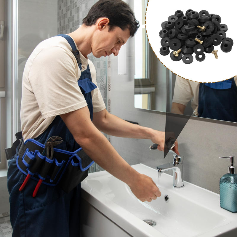 Hose Bib Repair Kit, 58 PCS Faucet Washers Assorted Kit Flat and Beveled Replacement Rubber Washers, Faucet Leak Proof Sealing Gasket Outdoor Faucet Repair Kit with Brass Bibb Screws