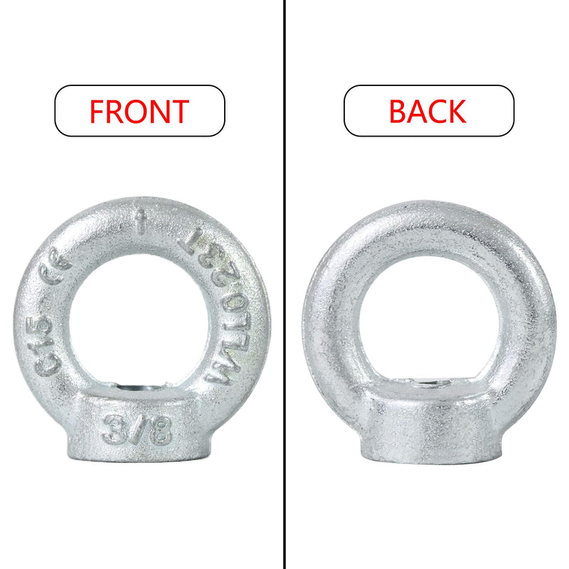 3/8"-16 Lifting Eye Nuts, Drop Forged C15 Galvanized Threaded Fastener, UNC Standard Ring Shape Lifting Eye Nut, 4 Packs 3/8"-16