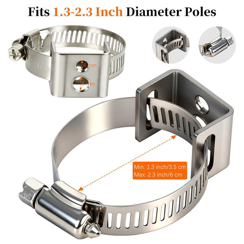 8Pcs Stainless Steel Sign Mounting Brackets for Poles (1.4"-2.3" Diameter), Adjustable Pole Ring Clamps for Street Signs Diameter-1.4-2.3in 8
