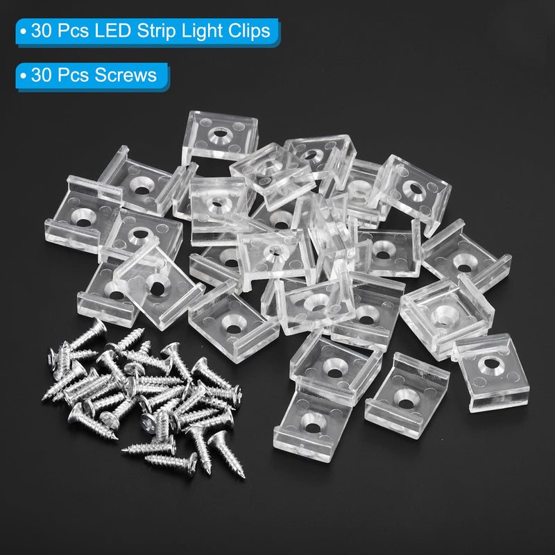 PATIKIL LED Strip Light Clips, 30 Pack Mounting Bracket Fixing Clips Plastic Clamp Holders with Screws for 15mm Neon RGB Light Cable Ribbon, Clear - NewNest Australia